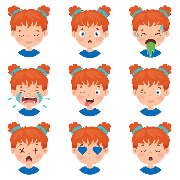 Vector set of different expressions of kids