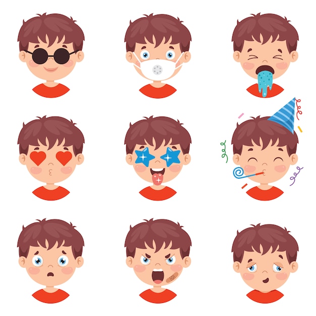 Set of different expressions of kids