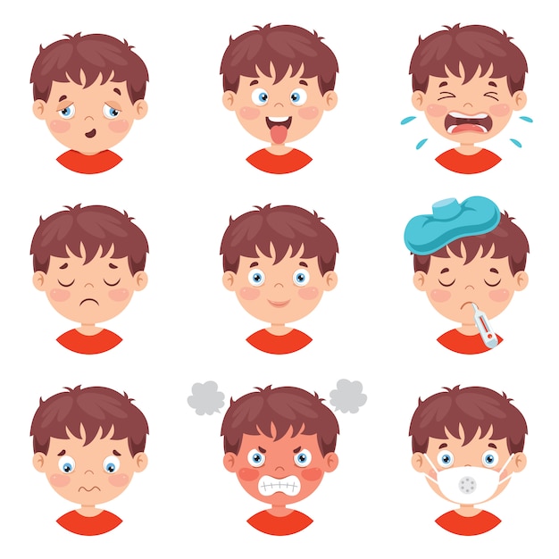 Vector set of different expressions of kids