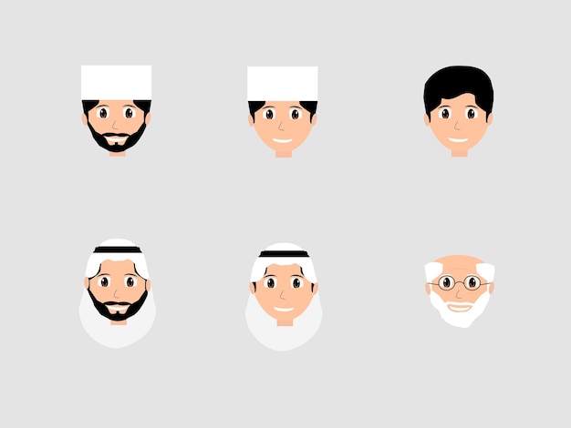 아랍식 스타일의 다양한 얼굴 세트