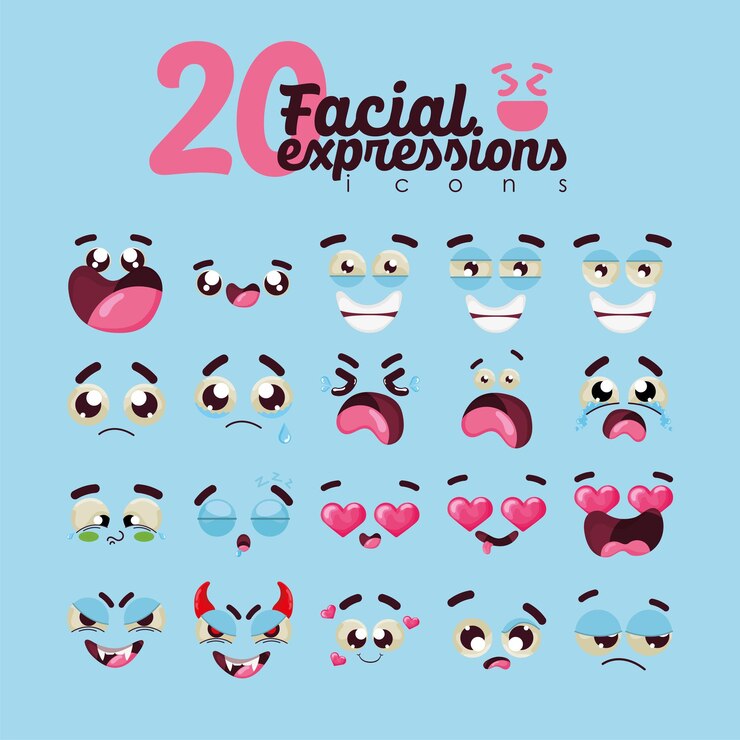 Vector set of different facial expression vector illustration