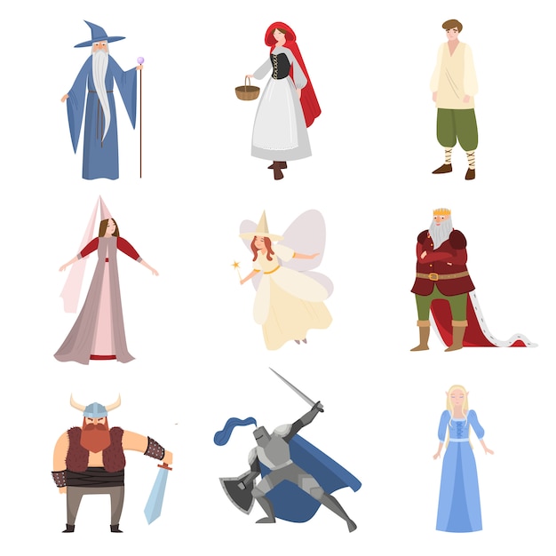 Vector set of different fairy tale character, personages, childhood