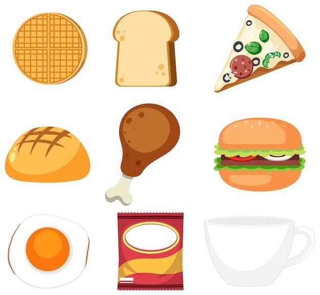 Set of different fast foods