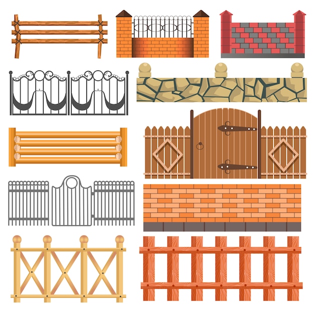 Vector set of different fence design