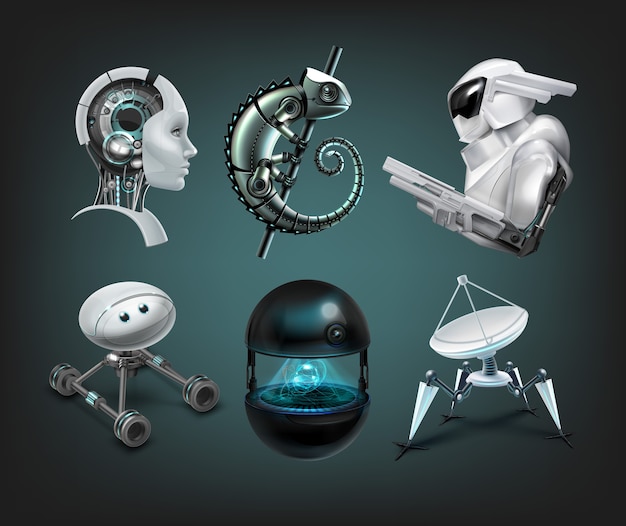 set of different fictional assistant robots