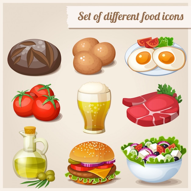 Set of different food icons