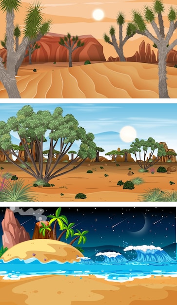 Vector set of different forest horizontal scenes