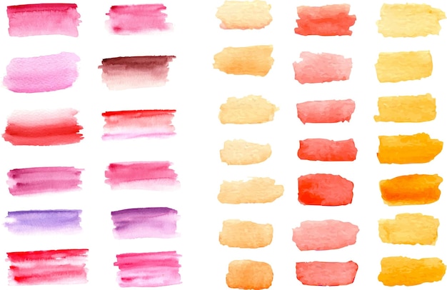 Set of different form design elements. Watercolor blots and brush strokes.