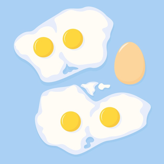 Set of different fried eggs and whole egg