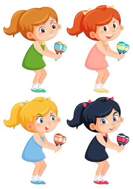 Vector set of different girls playing maracas