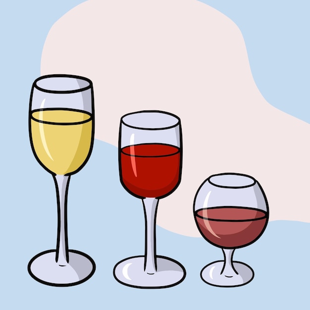 A set of different glass wine glasses a banner with an empty copy space a vector cartoon