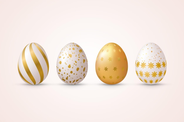 Set of different golden easter eggs