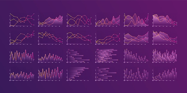 Set of different graphs and charts. Infographics and diagnostics, charts and schemes.