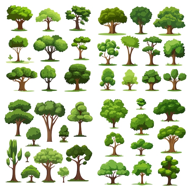 Set of different green trees