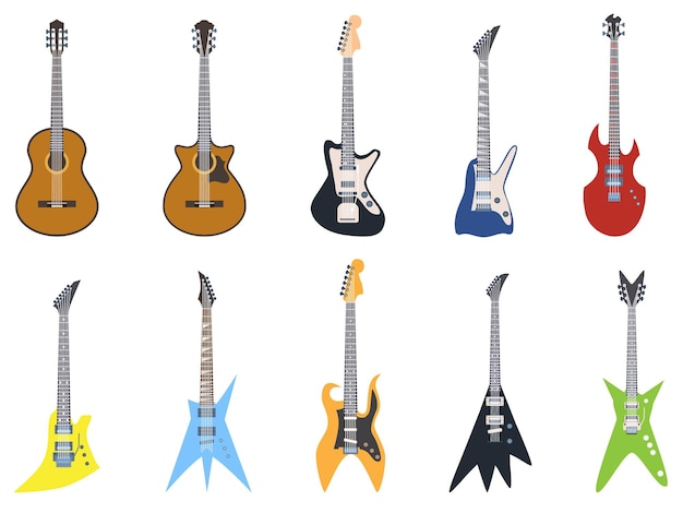 Set of different guitars
