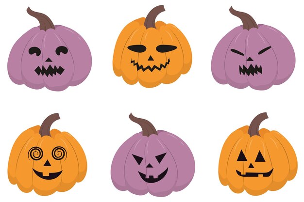 Set of different Halloween pumpkins