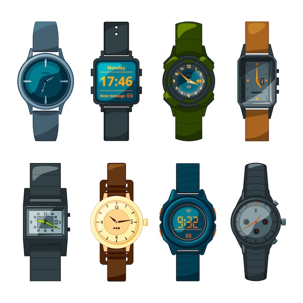 Vector set of different hand watch for male and female