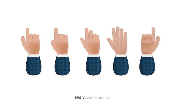 Set of different hands gesture 3D vector cartoon illustration isolated on white background