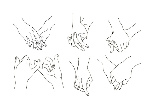 Set di diversi gesti delle mani tenersi per mano biglietto di auguri di san valentino simboli romantici