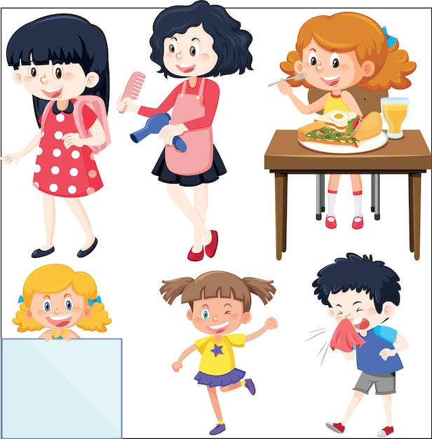 Vector set of different happy kids