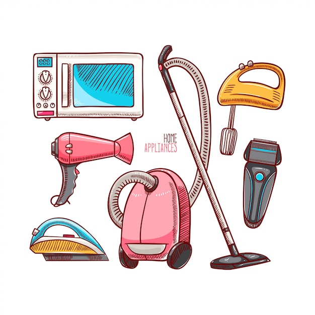 Vector set of different home appliances.