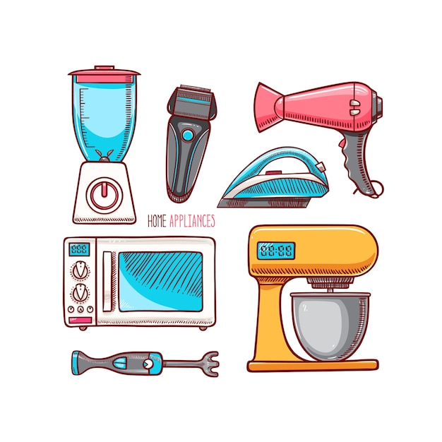 Set of different home appliances.