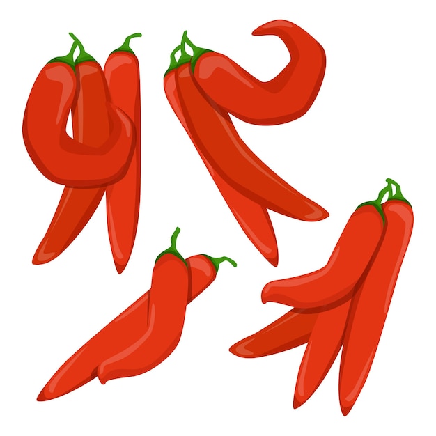 Set of different hot red chili peppers