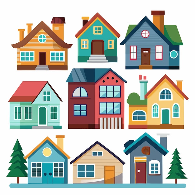 set of different house with white background vector design