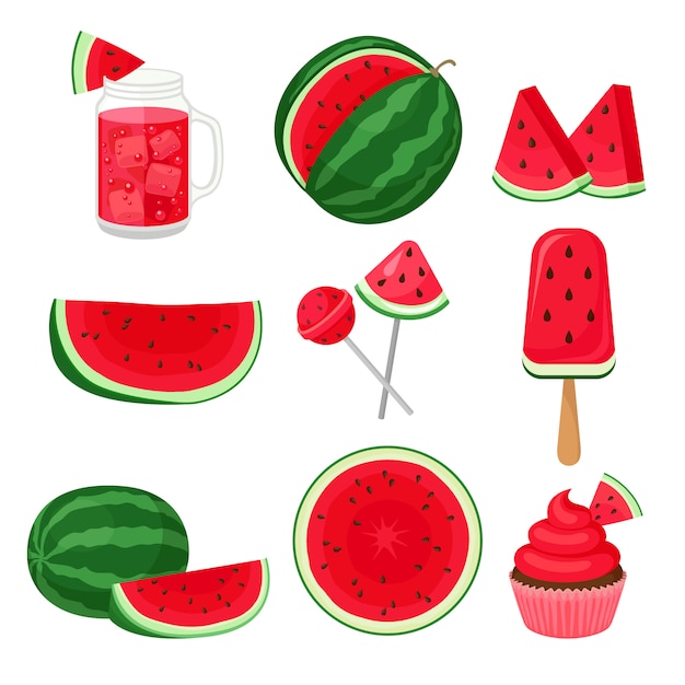 Set of different images of watermelon.  