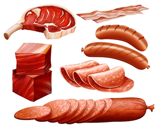 Vector set of different kind of meat products