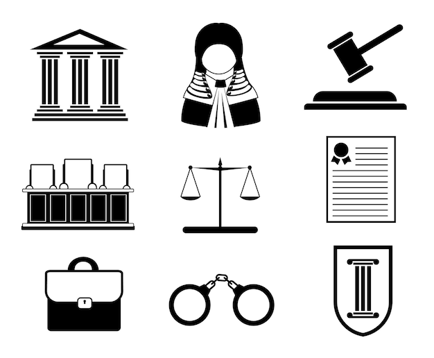 Vector set of different lawyer silhouette vector illustration