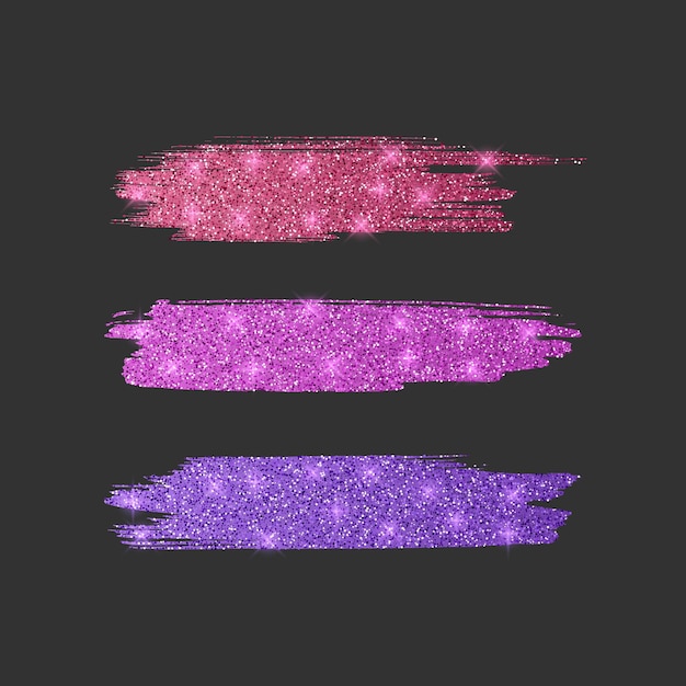 Vettore set di pennelli di linea diversa. collezione di pennelli glitter di colori rosso, rosa e viola, illustrazione