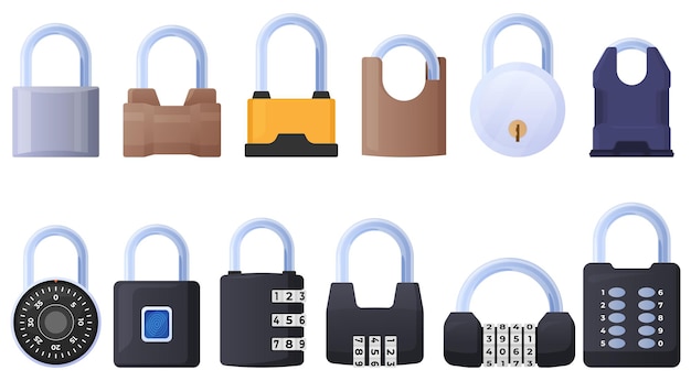 Set of different locks code lock protect your property safe closing of the room vector illustration ...