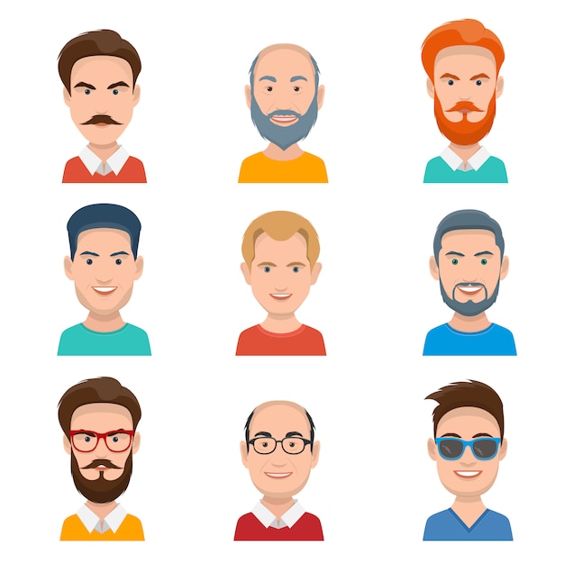 Set of different male avatars.  illustration