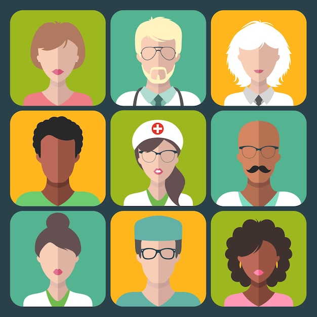 set of different medical clinic man and woman app icons.