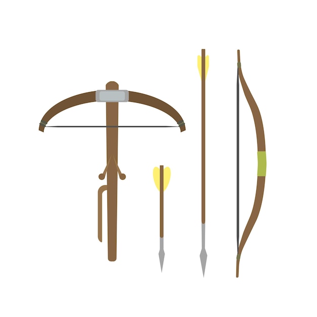 Set of different medieval weapons vector flat illustrations