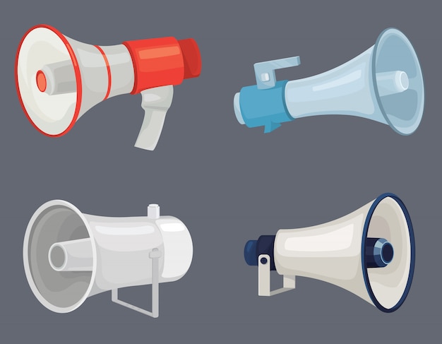 Set of different megaphones.