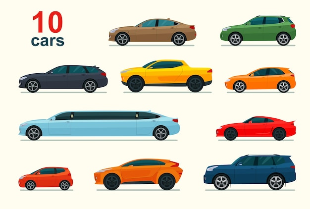 Vector set of different models of cars.