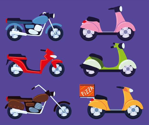 Set of different motorcycles