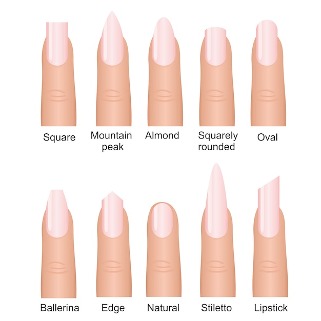 Set di diverse forme di unghie