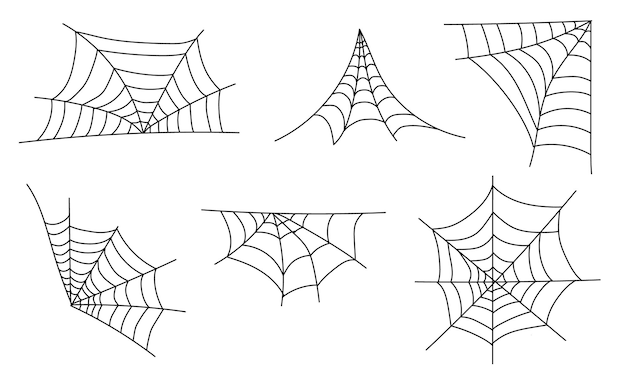 クモ用の別のネットのセット。ハロウィーン デザインの任意の要素。ベクトル イラスト