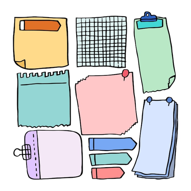 Set of different note papers on isolated backgroundvector illustration