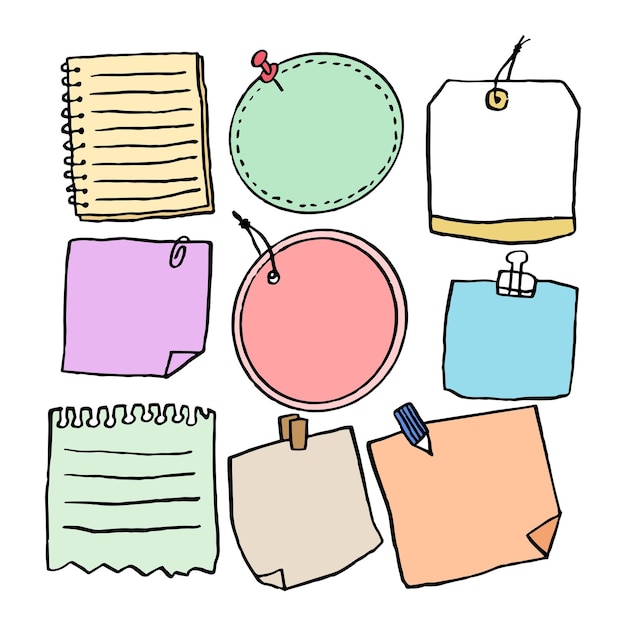 set of different note papers on isolated backgroundvector illustration