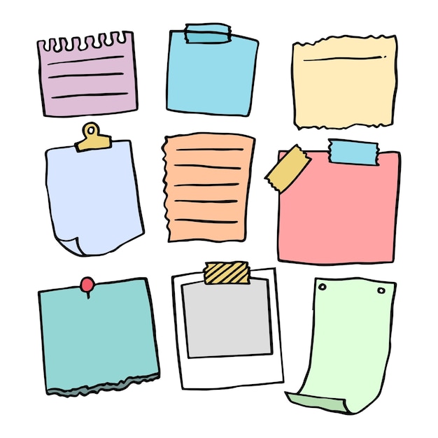 set of different note papers on isolated backgroundvector illustration