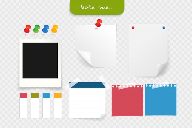 クリップ、プッシュピンと異なるメモ用紙のセット