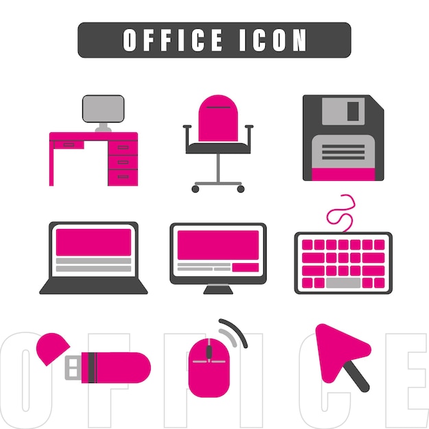 Set di diverse icone di ufficio illustrazione vettoriale
