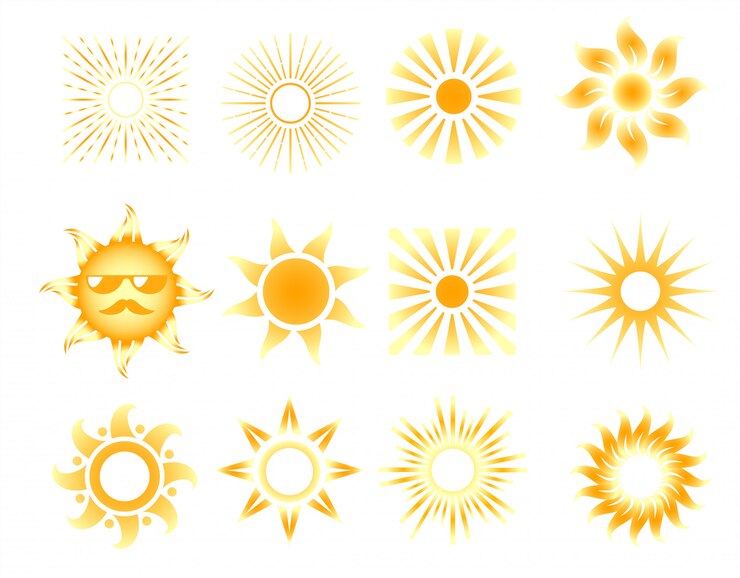 Vector 異なるオレンジ色の太陽アイコンのセット