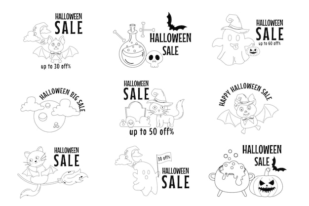 Set of different outline discounts halloween sale sticker badge