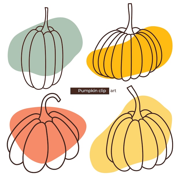 Set of different outline pumpkins. Thanksgiving Autumn mood Halloween vector