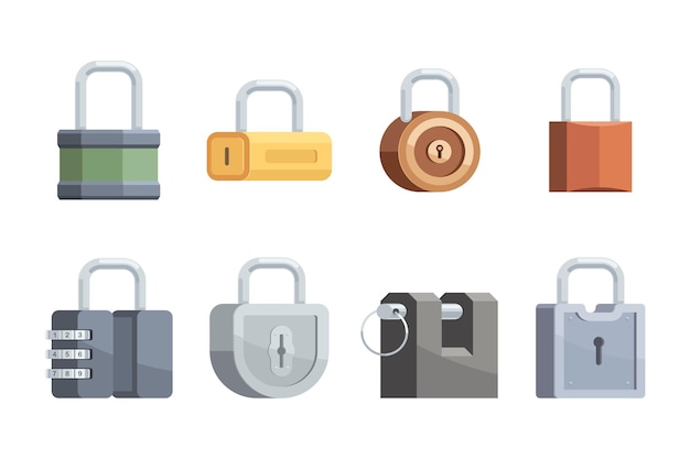 Vector set of different padlock isolated on white